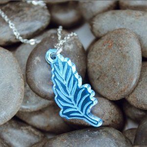 Leaf Necklace - Light Blue Acrylic Pendant with 18 inch Silver Chain